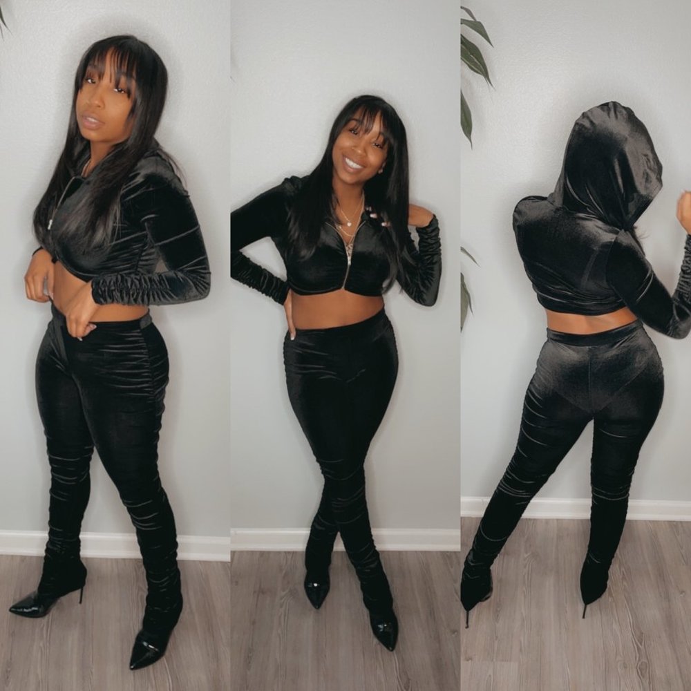 Crush on You Set Two Piece Velvet Set-Black